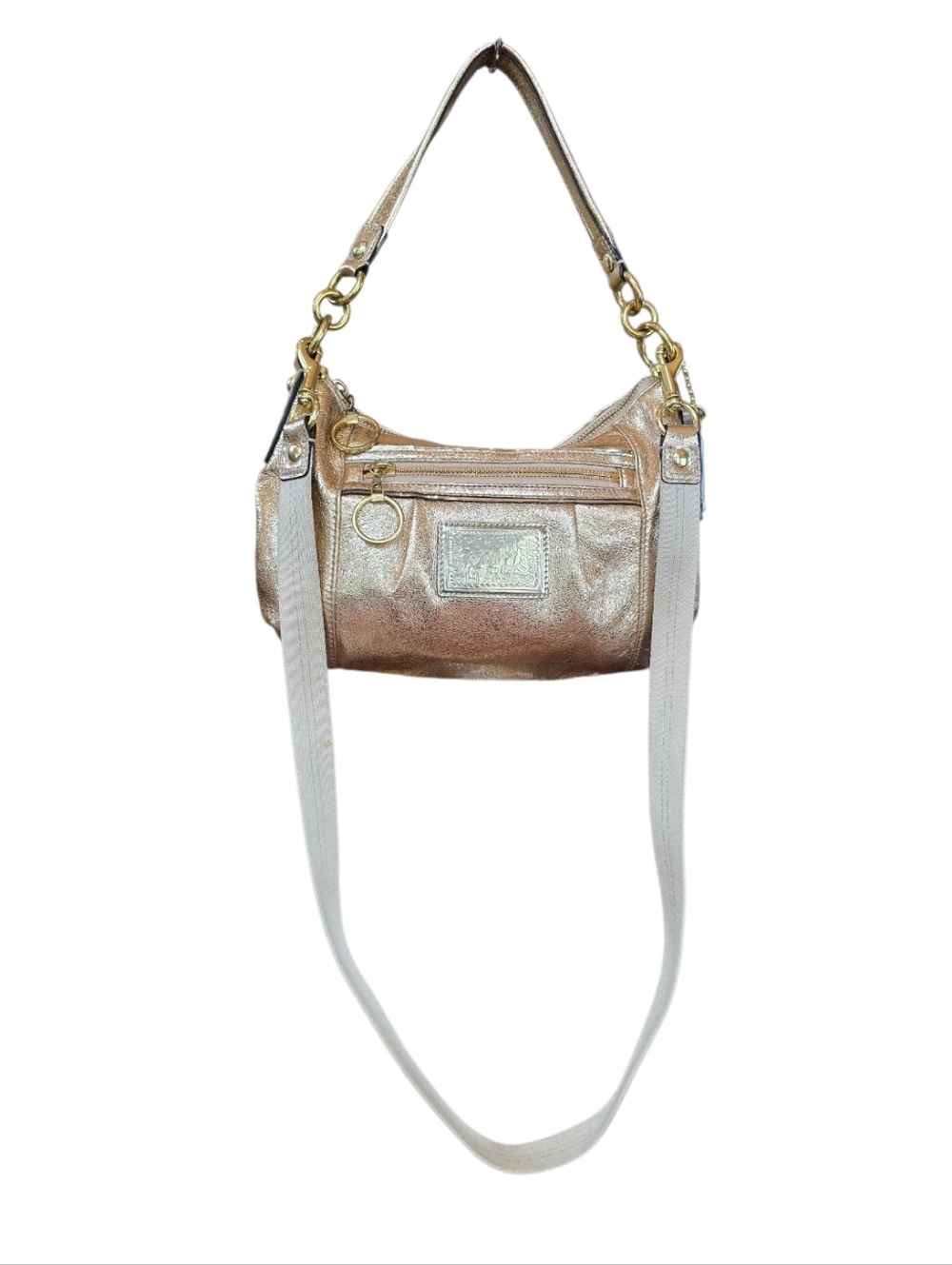 Coach Poppy Groovy Metallic Gold Leather Shoulder Bag Crossbody - Picture 6 of 17